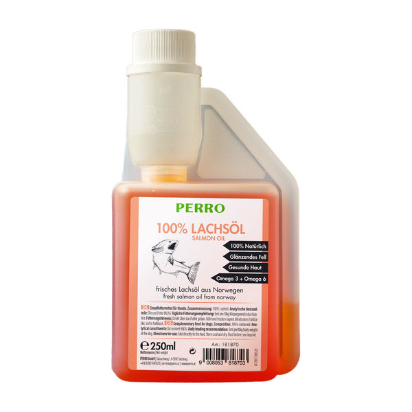 PERRO Care+ Lachsöl, 250 ml – reines Lachsöl für Hunde