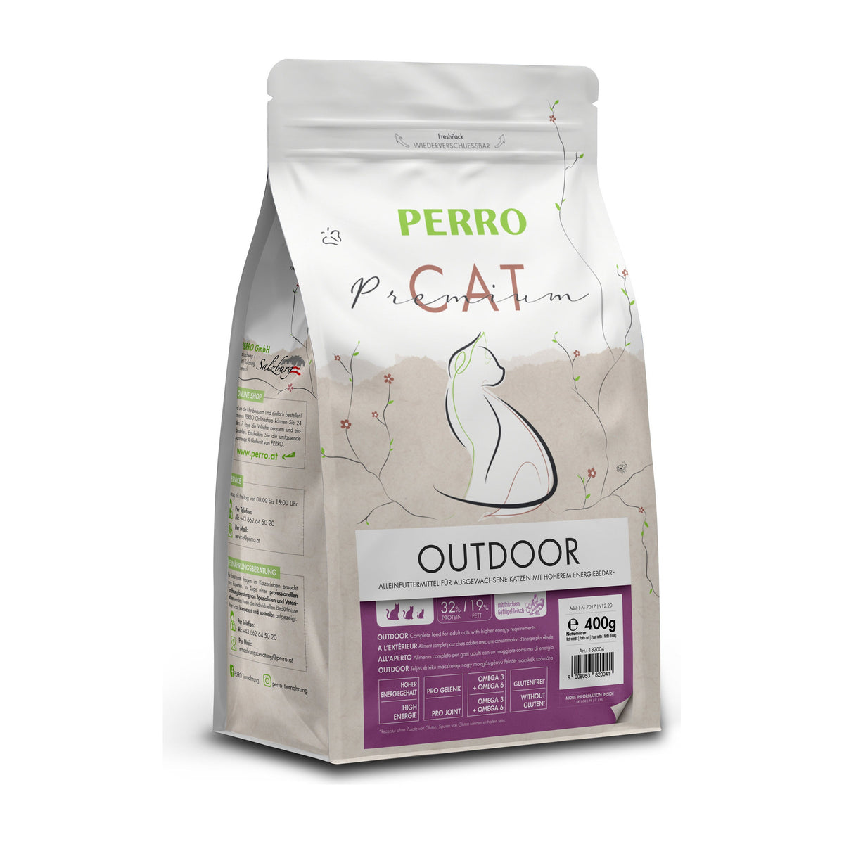 PERRO Cat Premium Outdoor, 400 g – energiereiches Trockenfutter für Freigänger