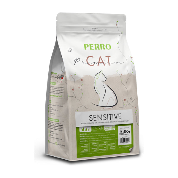PERRO Cat Premium Sensitive, 400 g – Trockenfutter mit Reis für empfindliche Katzen