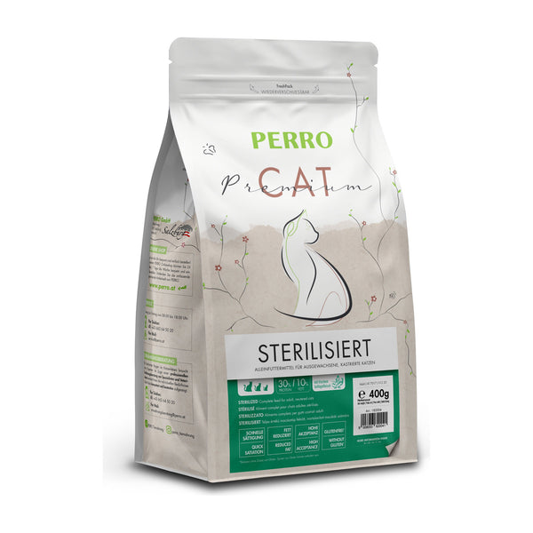 PERRO Cat Premium Sterilisiert, 400 g – Geflügel-Trockenfutter für kastrierte Katzen