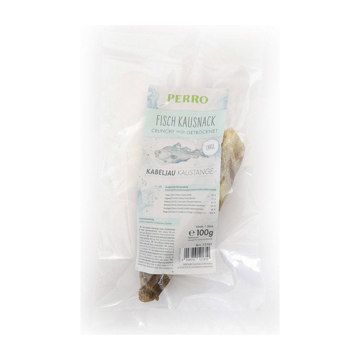 PERRO Fisch-Kausnack Kabeljau, Kaustange L, 100–110 g – getrocknete Kaustange für Hunde