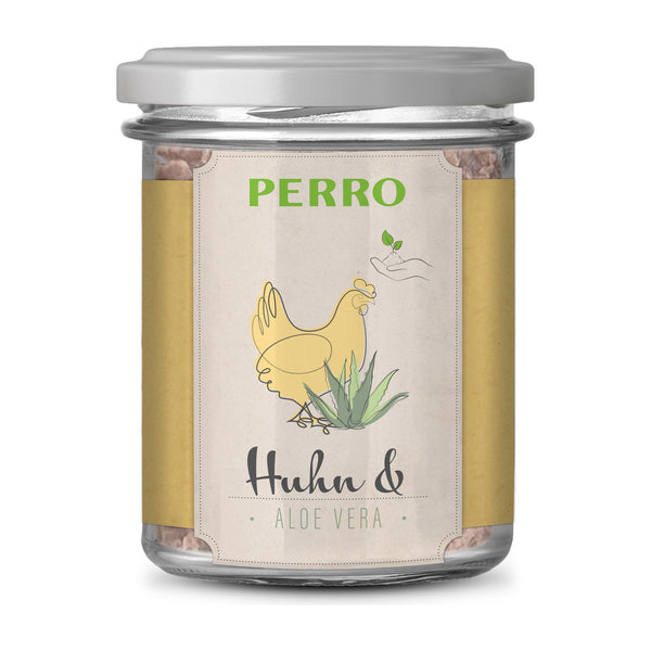 PERRO Genießer Glas Hund Huhn & Aloe Vera, 6 × 300 g – Nassfutter im Glas für Hunde