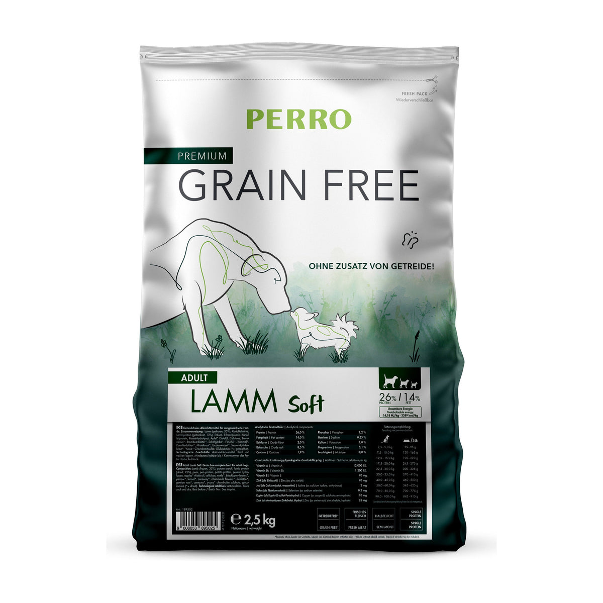 PERRO Grain Free Adult Lamm Soft, 2,5 kg – weiches Trockenfutter für Hunde