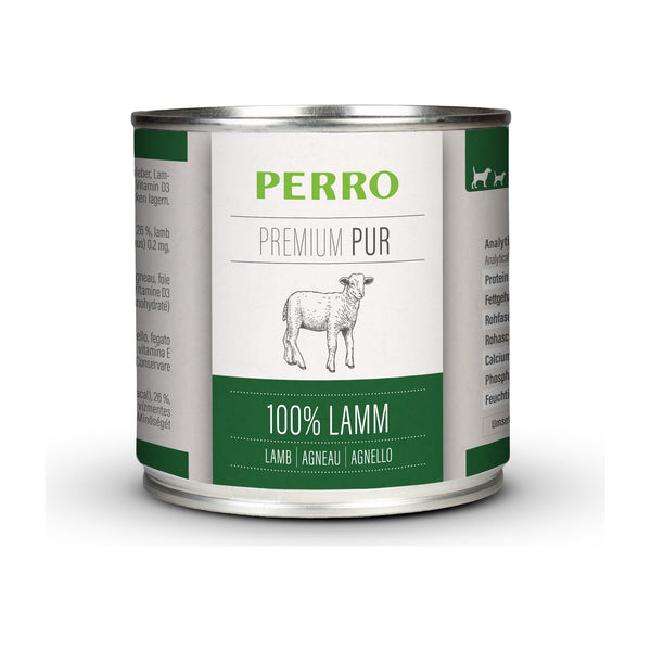 PERRO Premium Pur Lamm, Tray mit 12 × 200 g – Singleprotein-Nassfutter für Hunde