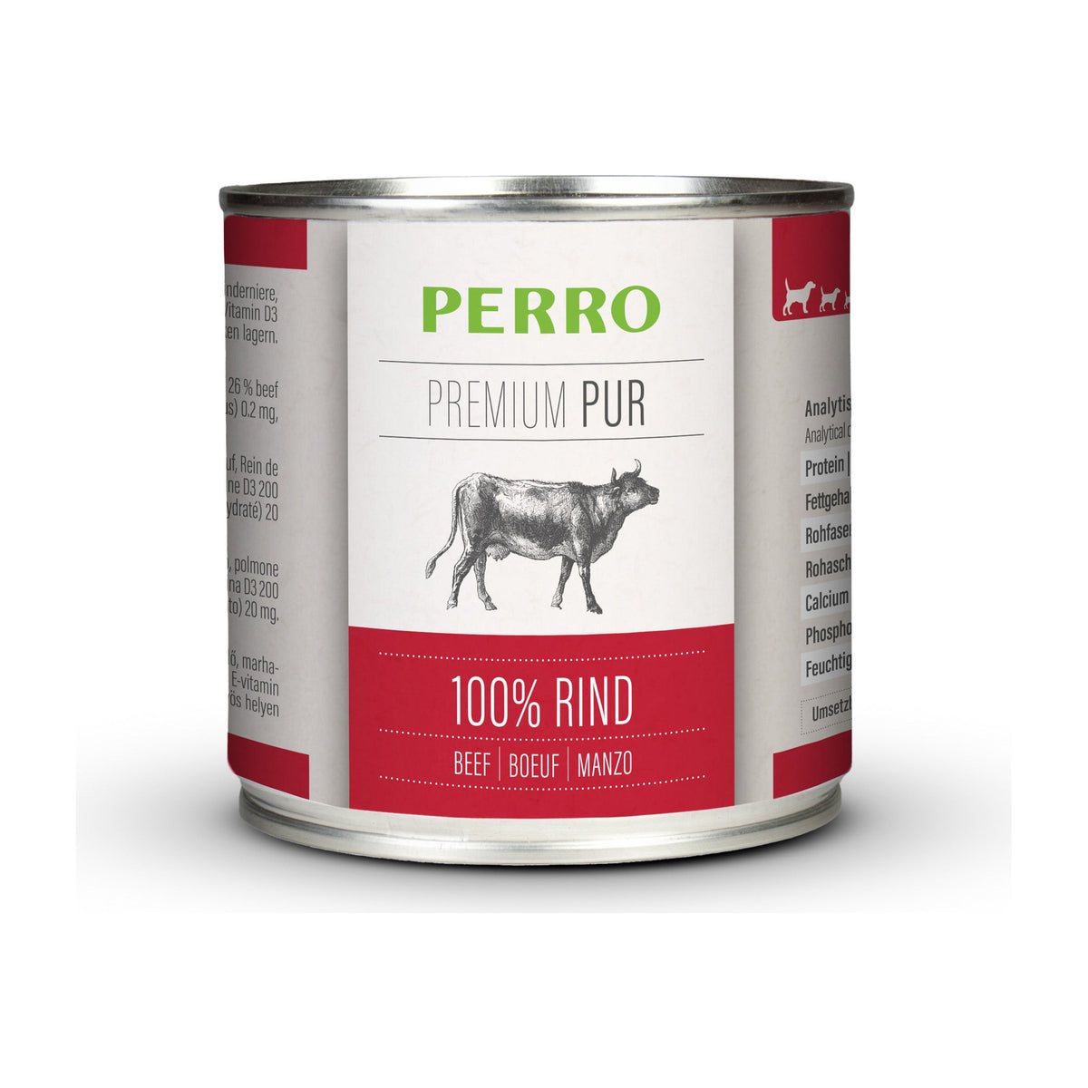 PERRO Premium Pur Rind, Tray mit 12 × 200 g – Singleprotein-Nassfutter für Hunde