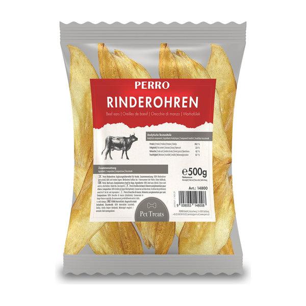 PERRO Rinderohren, 500 g – getrockneter Kausnack für Hunde