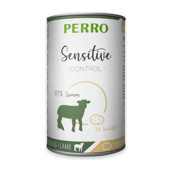 PERRO Sensitive Control Lamm & Kartoffel, Tray mit 12 × 410 g – Nassfutter ohne Getreide für Hunde